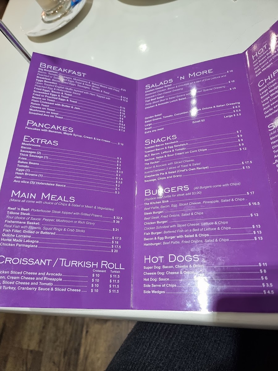 Cascades Cafe menu board