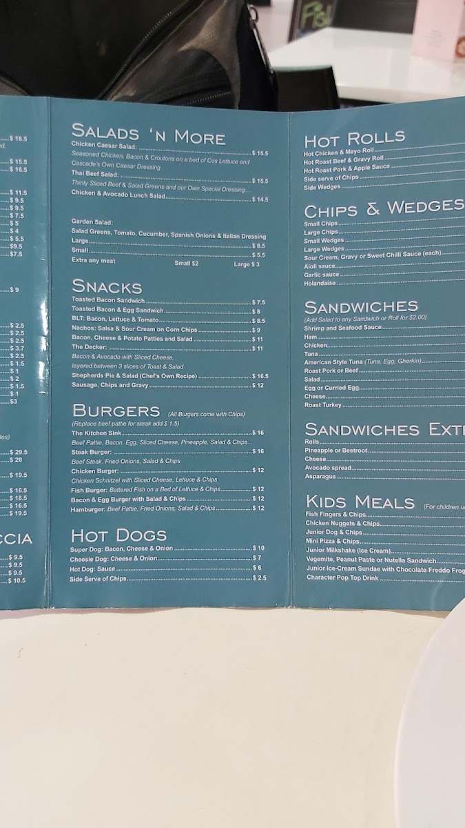 Cascades Cafe menu board