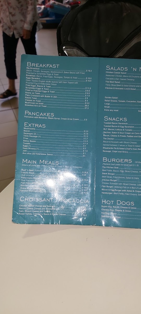 Cascades Cafe menu board