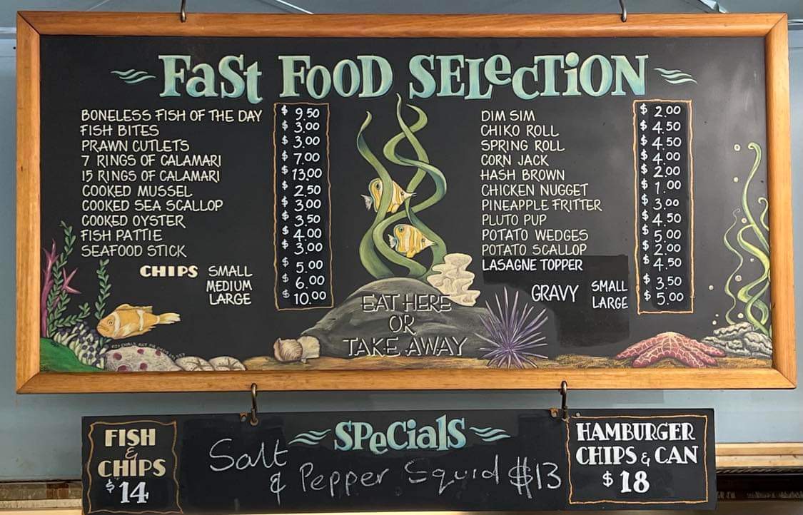 Mulgrave Seafoods menu board