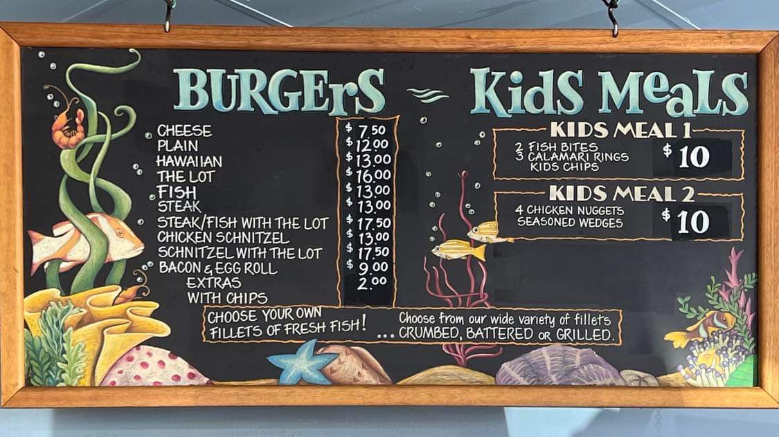 Mulgrave Seafoods menu board