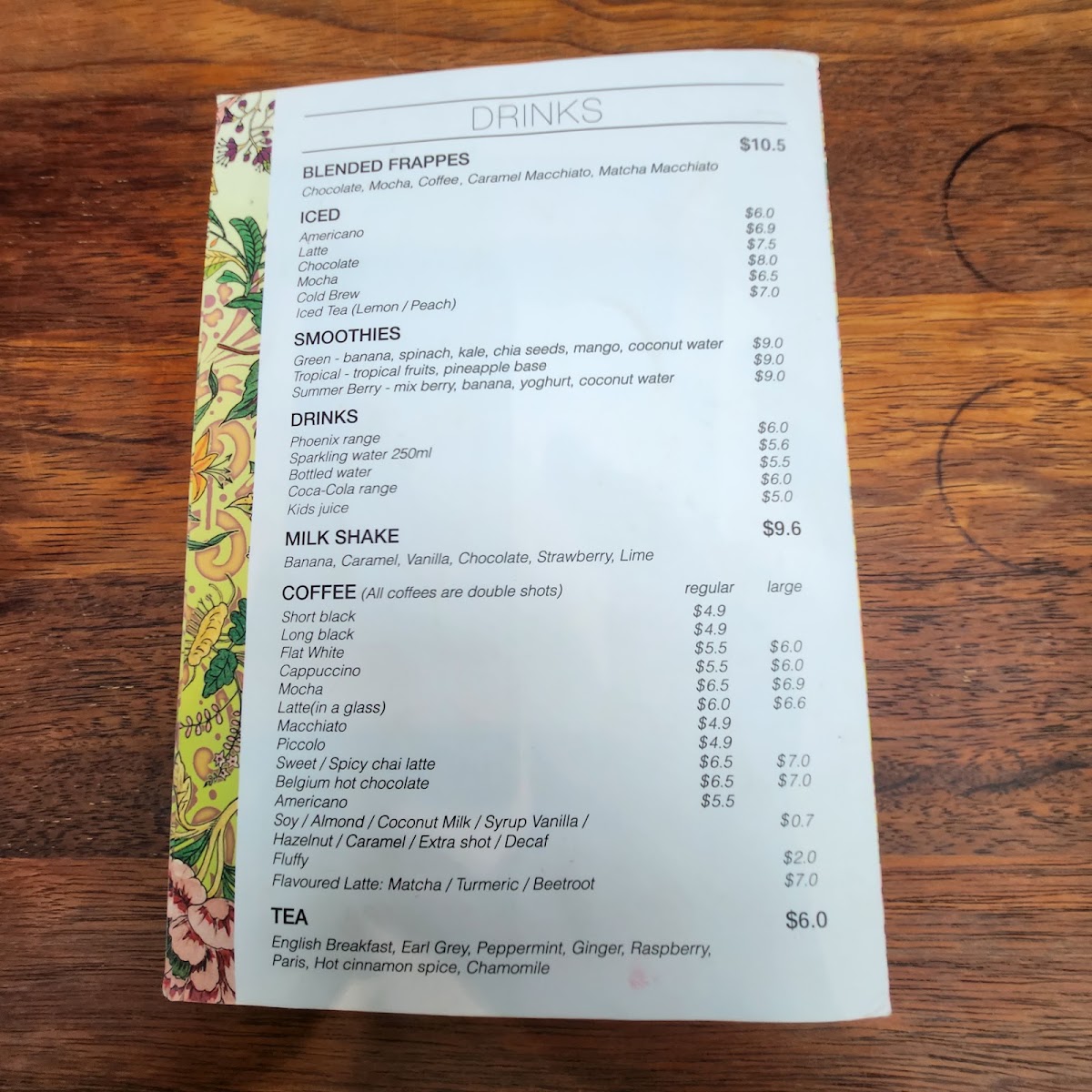 Cafe Botannix Albany menu board