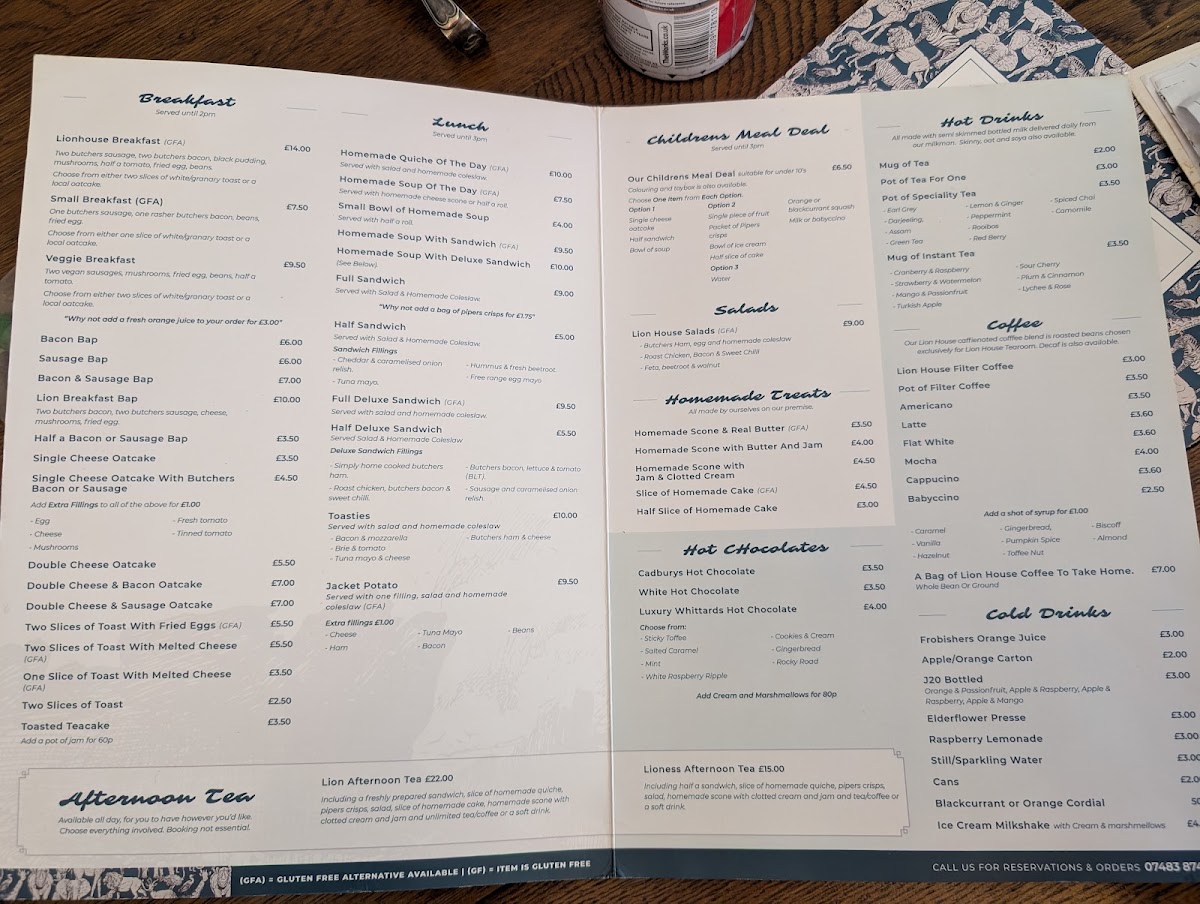 Lion House Tearoom menu board