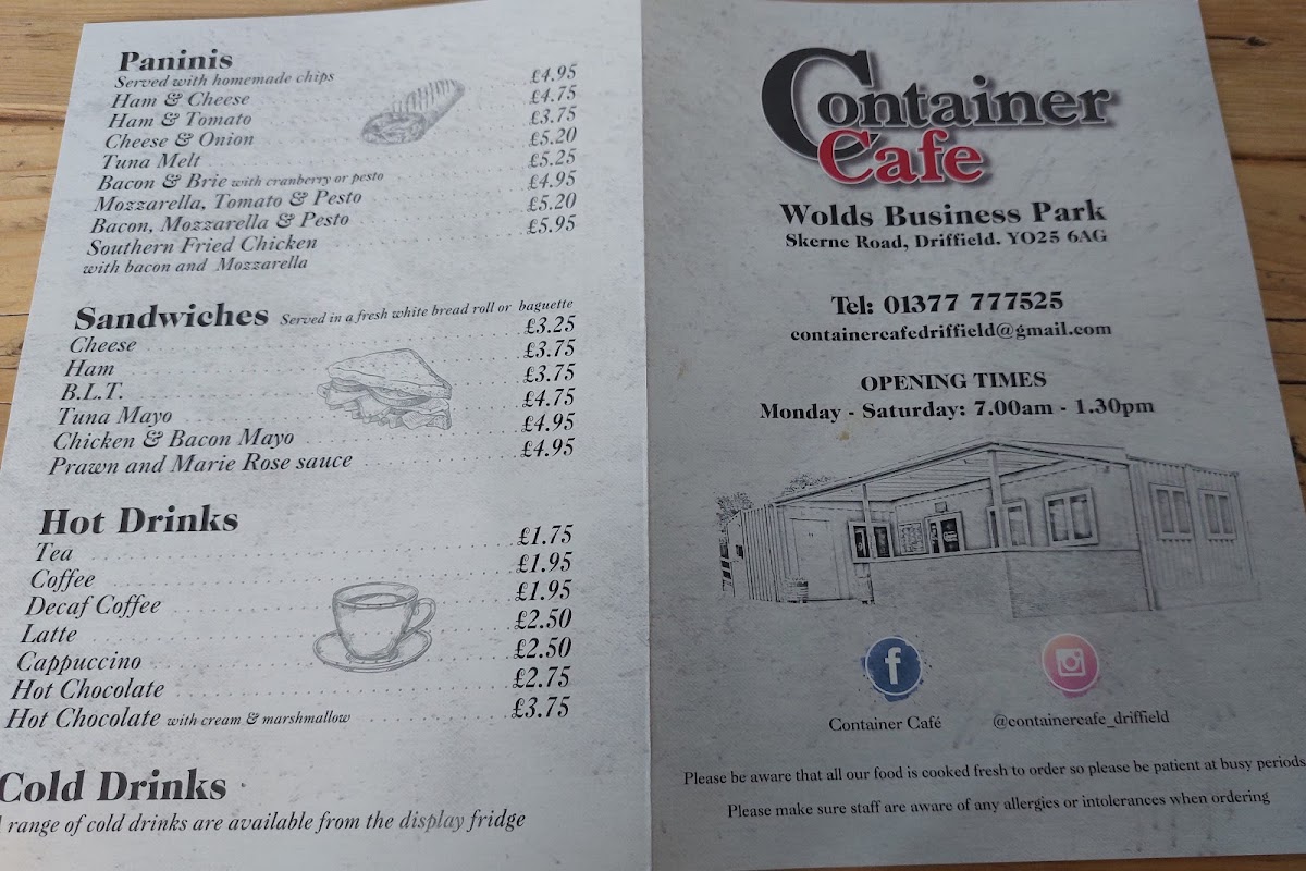 Container Cafe menu board