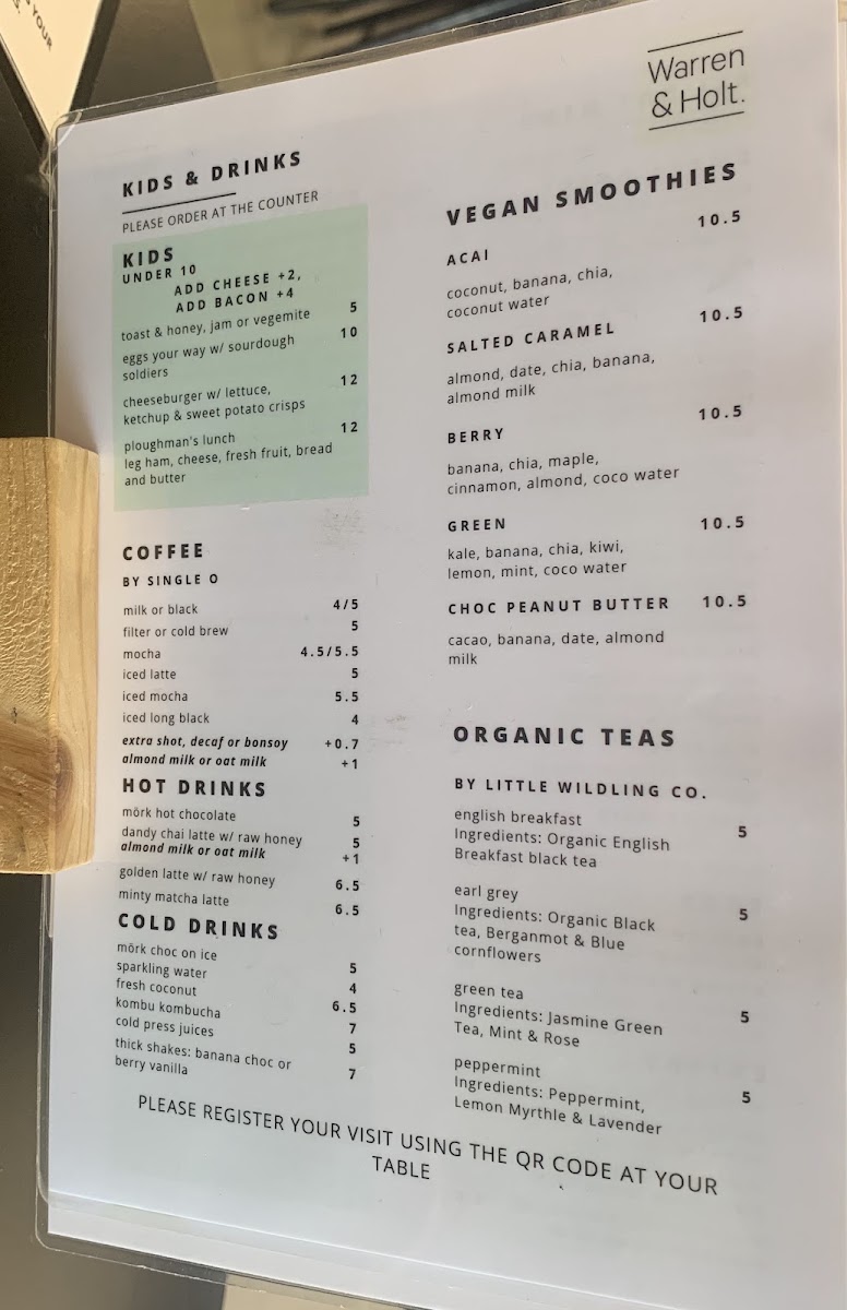 Warren & Holt Wholefoods Eatery menu board