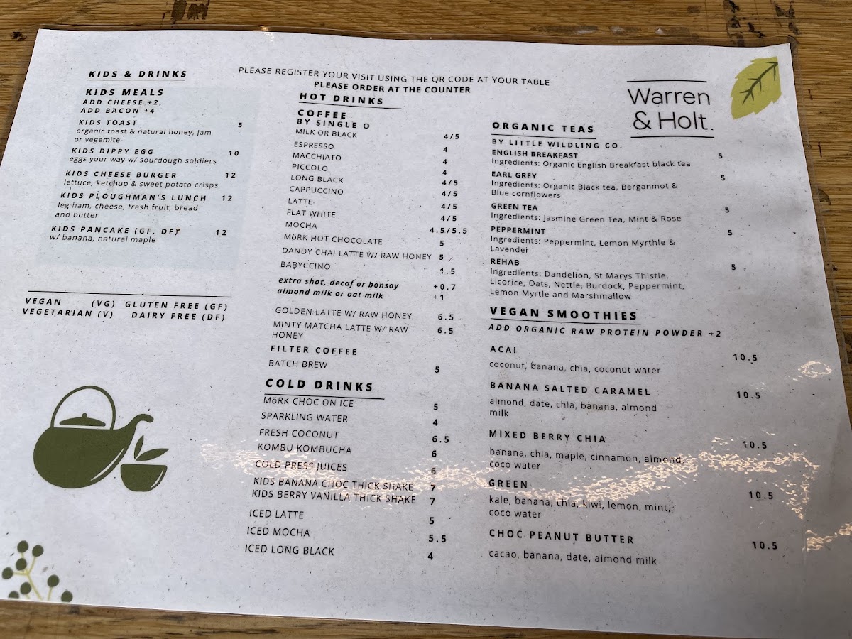 Warren & Holt Wholefoods Eatery menu board