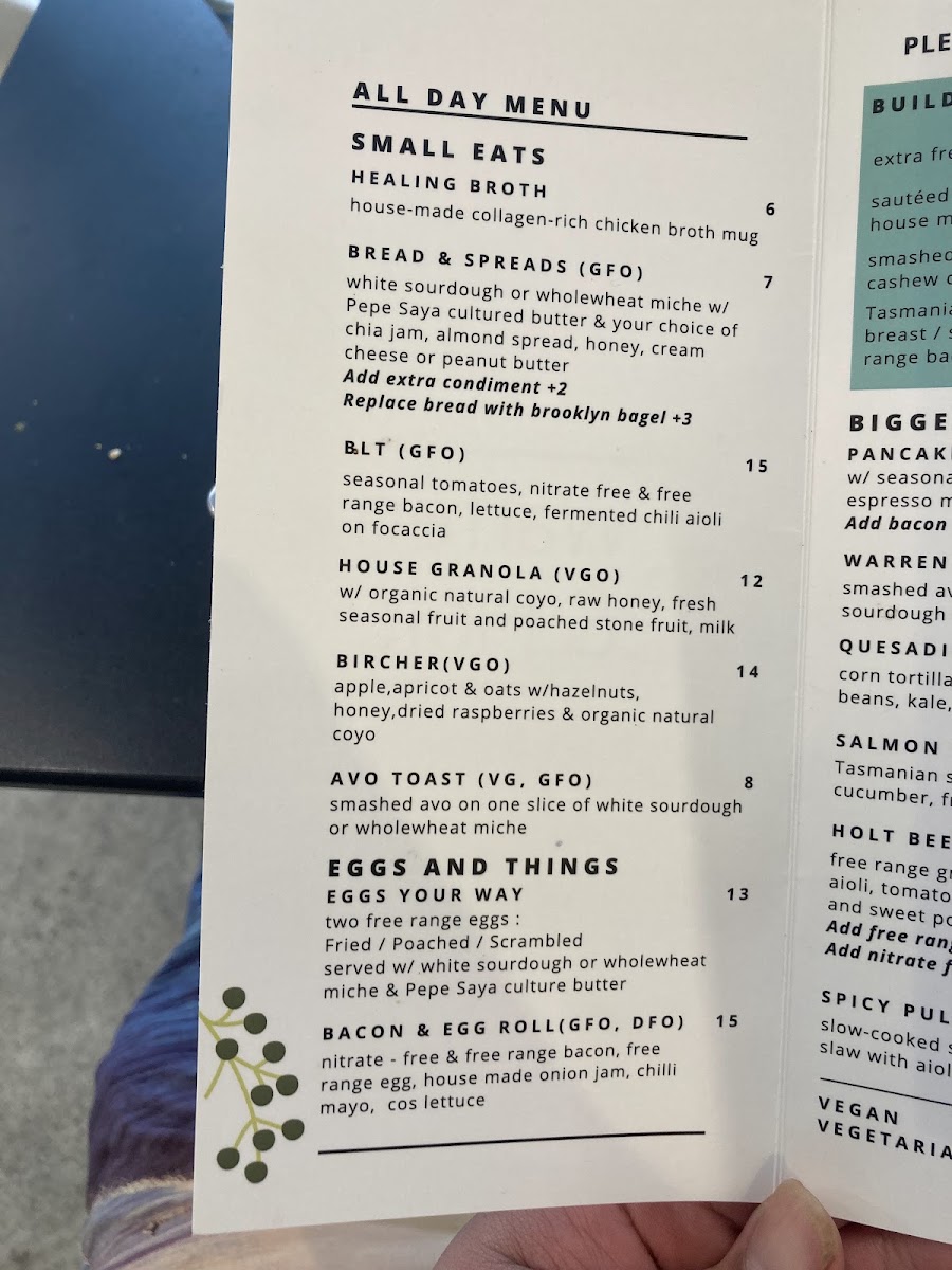 Warren & Holt Wholefoods Eatery menu board