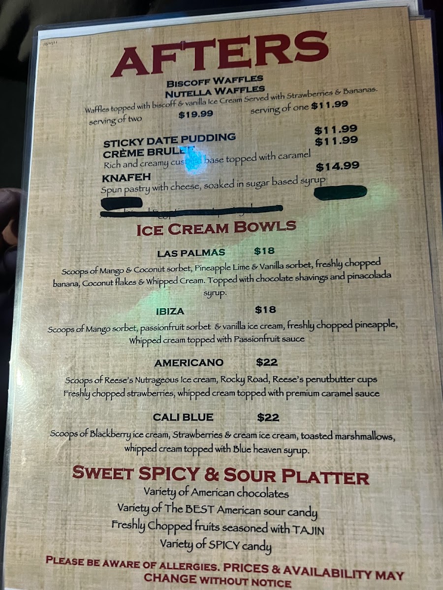Empire Shisha Bar menu board
