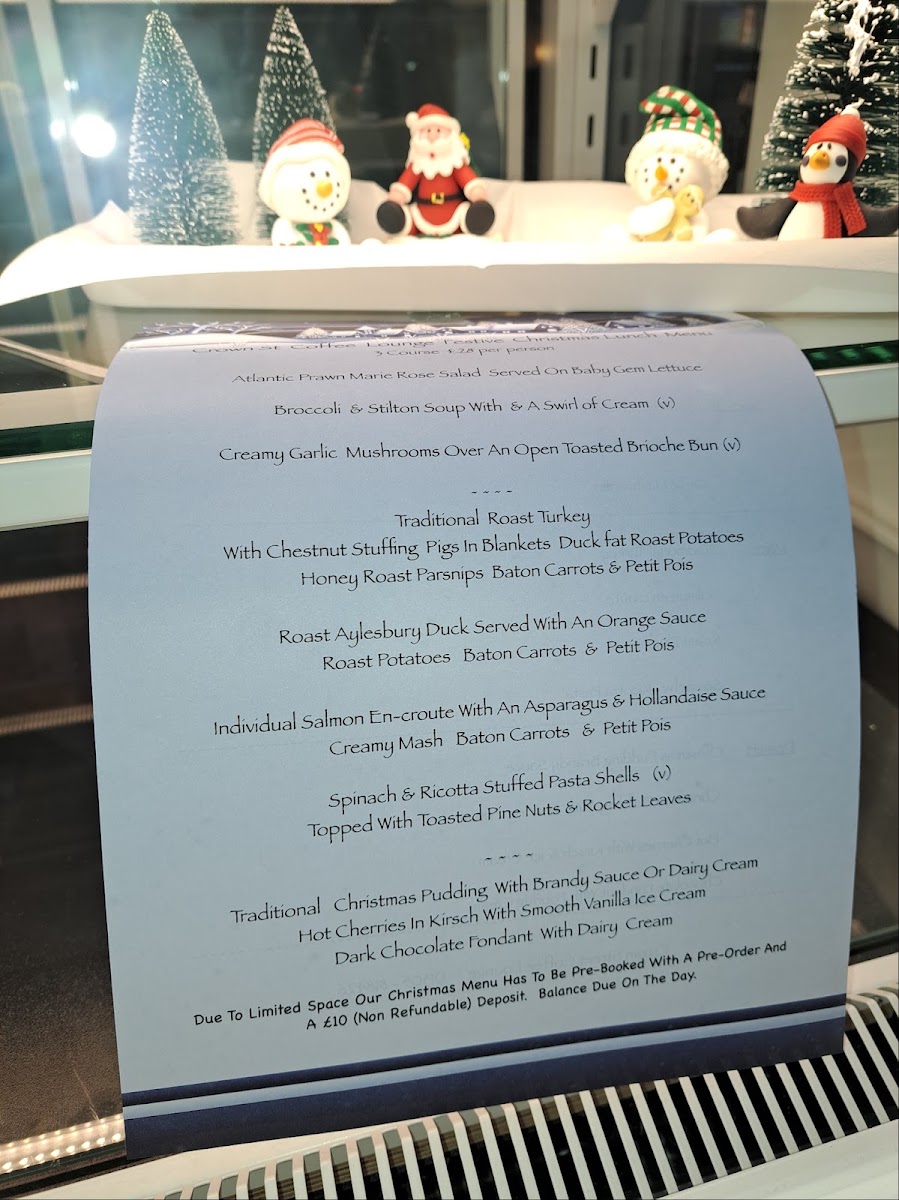 Crown Street Coffee Lounge menu board