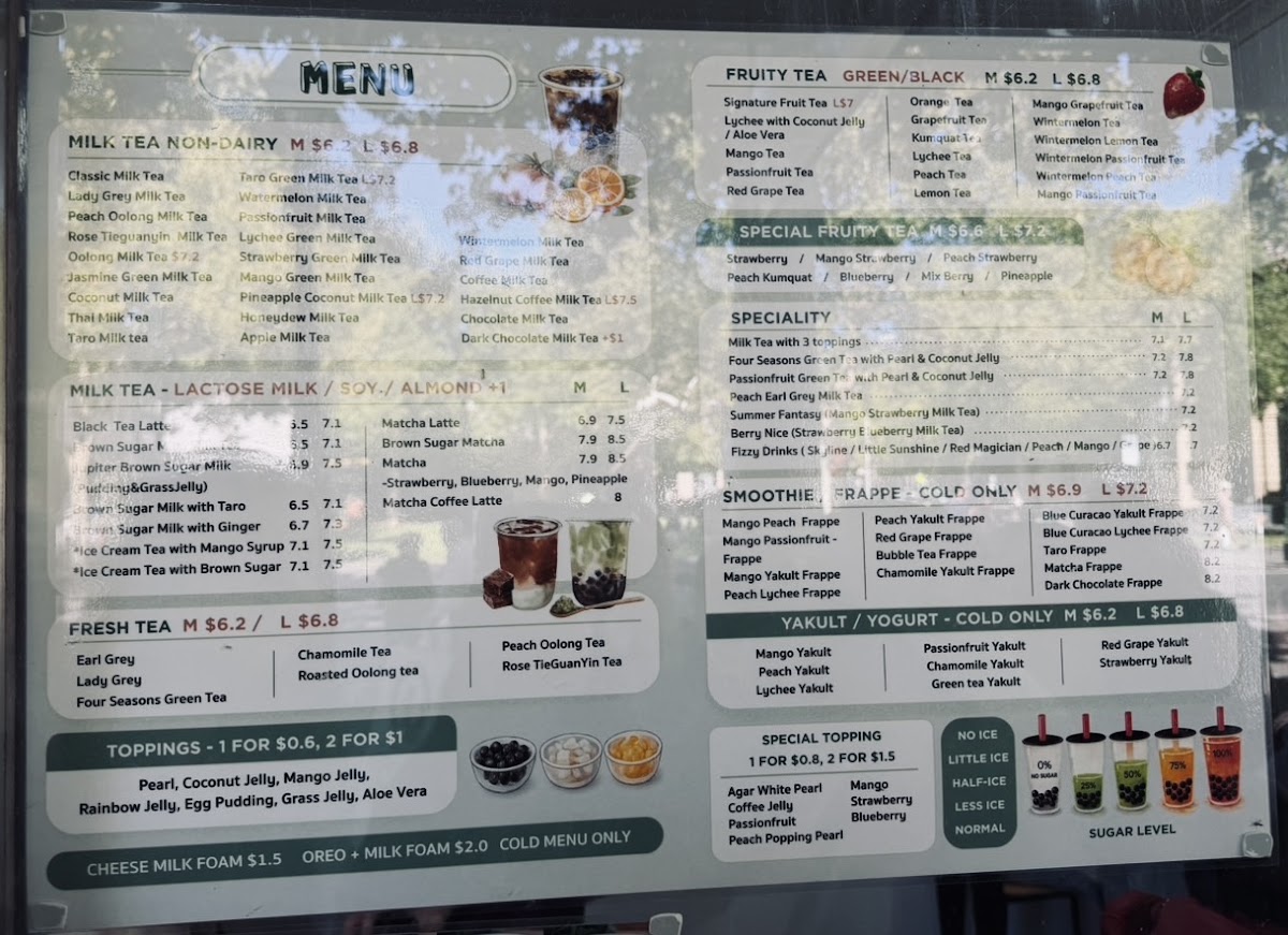 Nor Tea 找茶 menu board