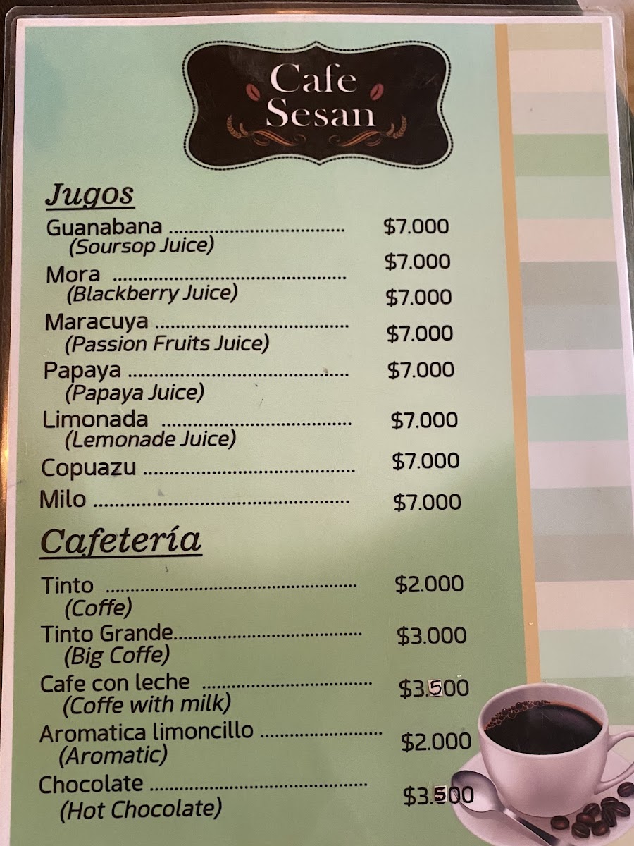 Café Sesan menu board