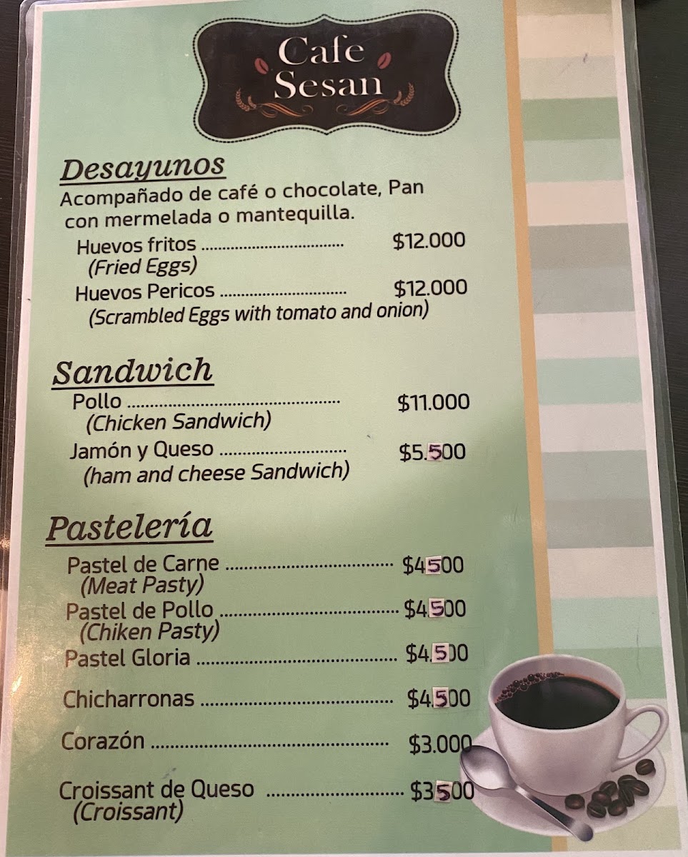 Café Sesan menu board
