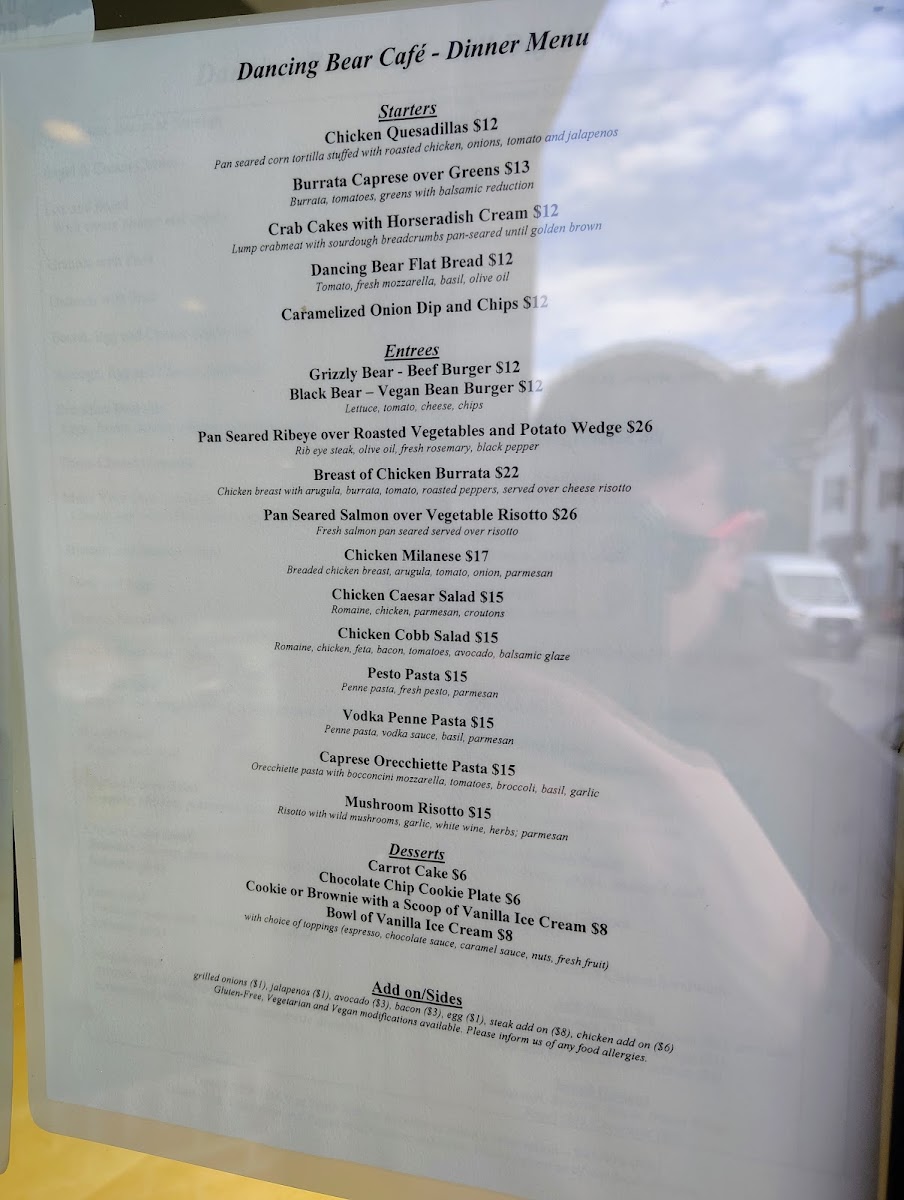 Dancing Bear Cafe menu board