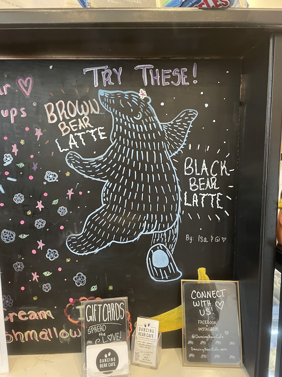 Dancing Bear Cafe menu board