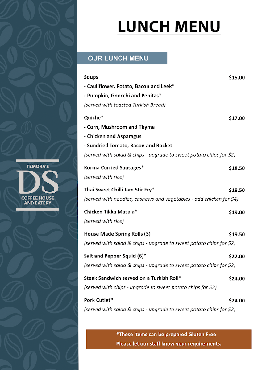 Temora's Double Shot menu board