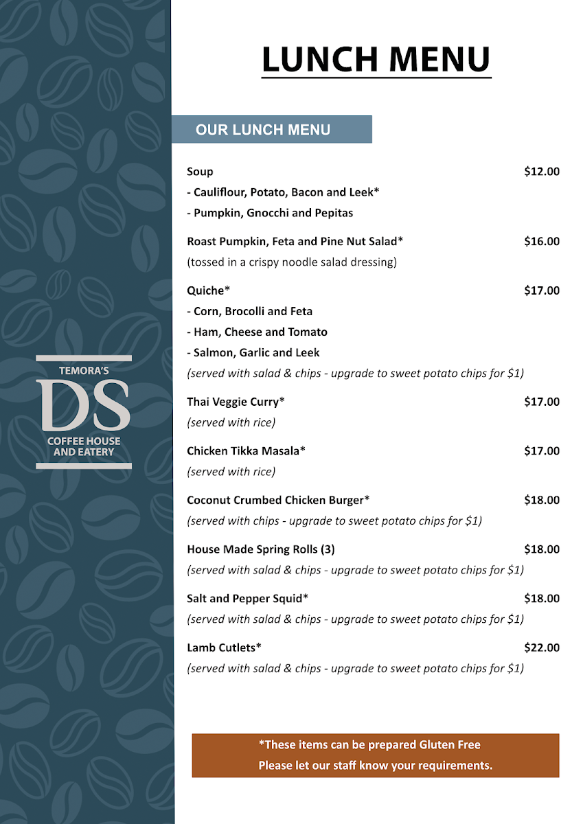 Temora's Double Shot menu board