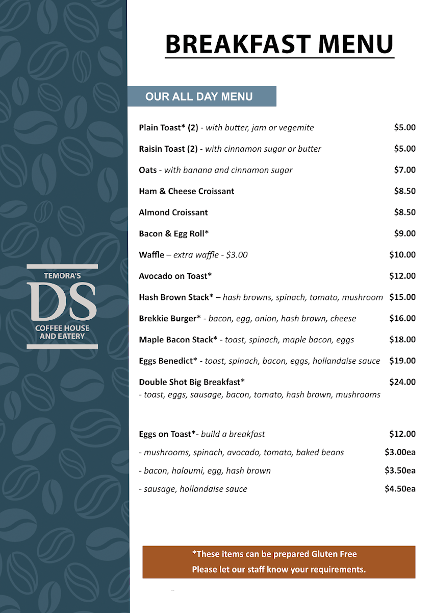 Temora's Double Shot menu board