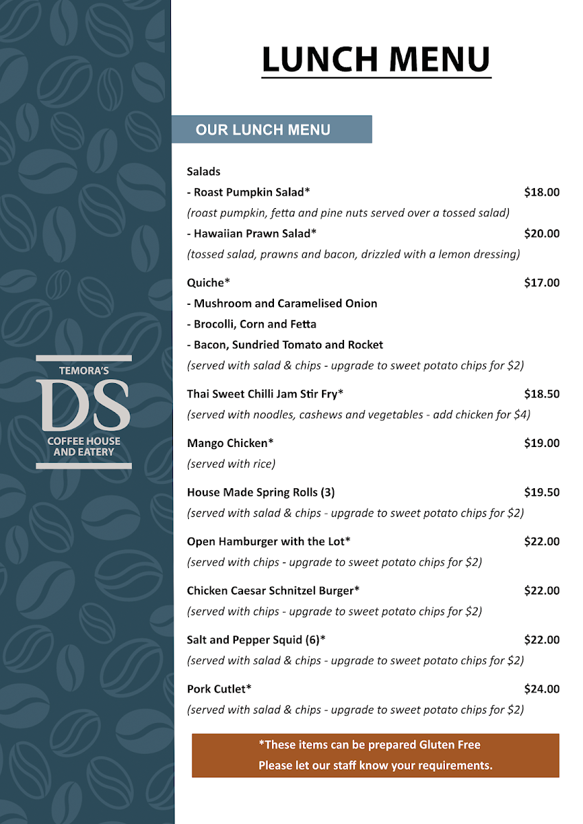 Temora's Double Shot menu board