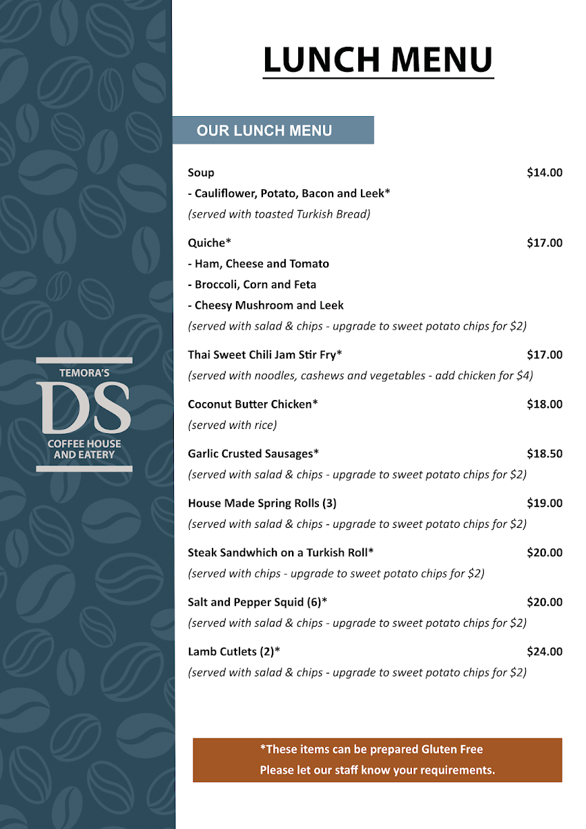 Temora's Double Shot menu board