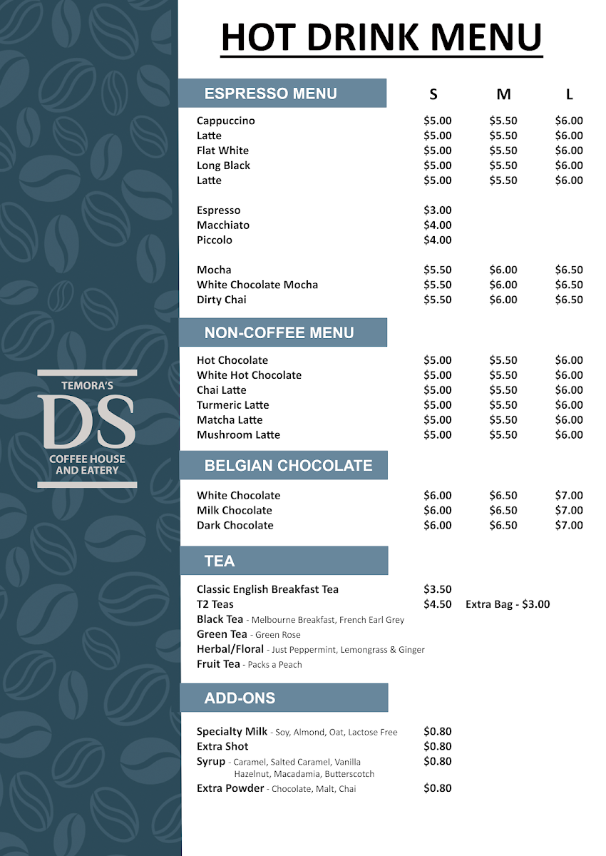 Temora's Double Shot menu board