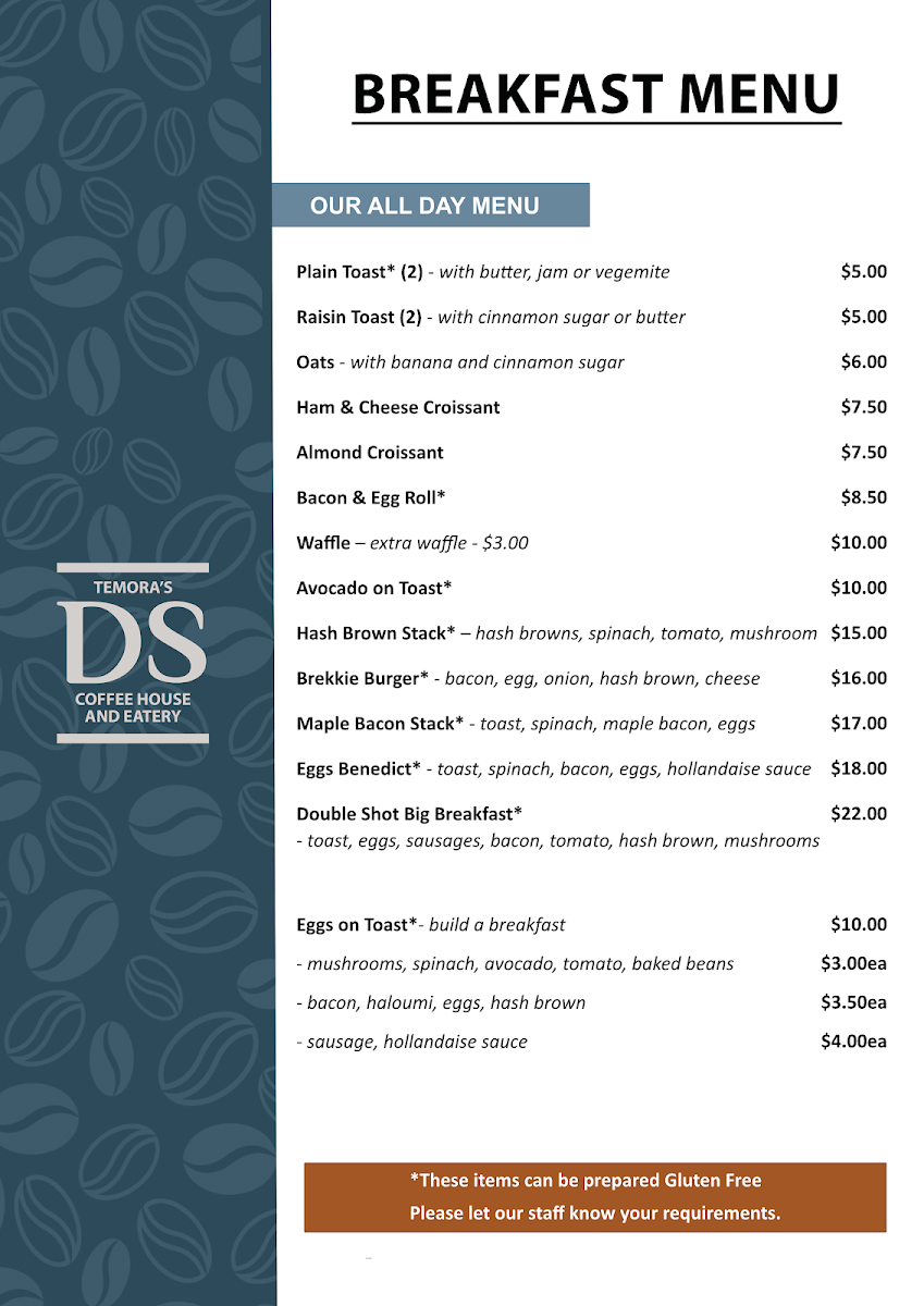Temora's Double Shot menu board