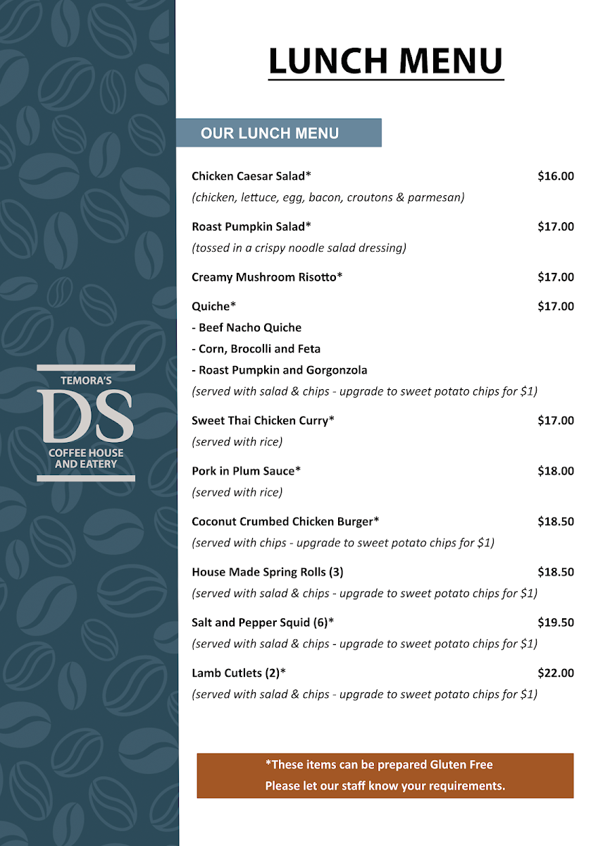 Temora's Double Shot menu board