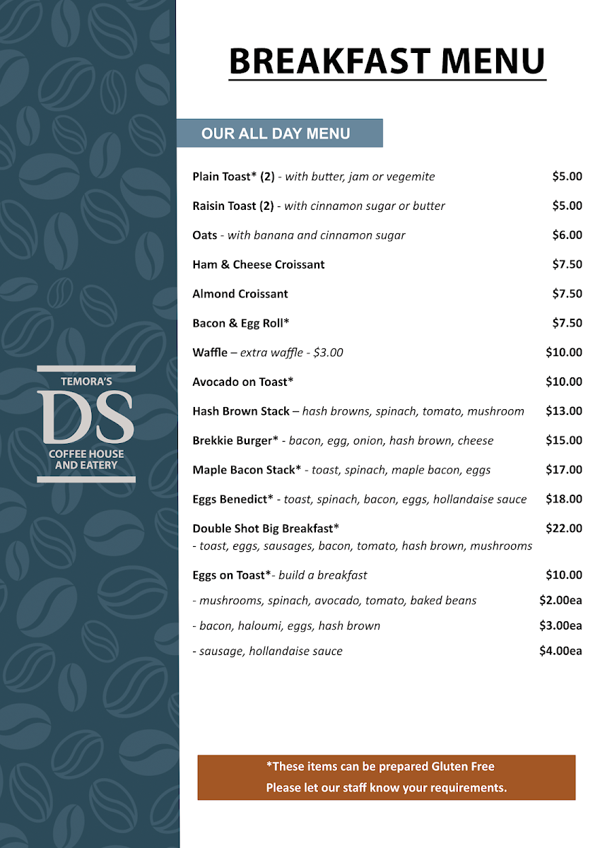 Temora's Double Shot menu board