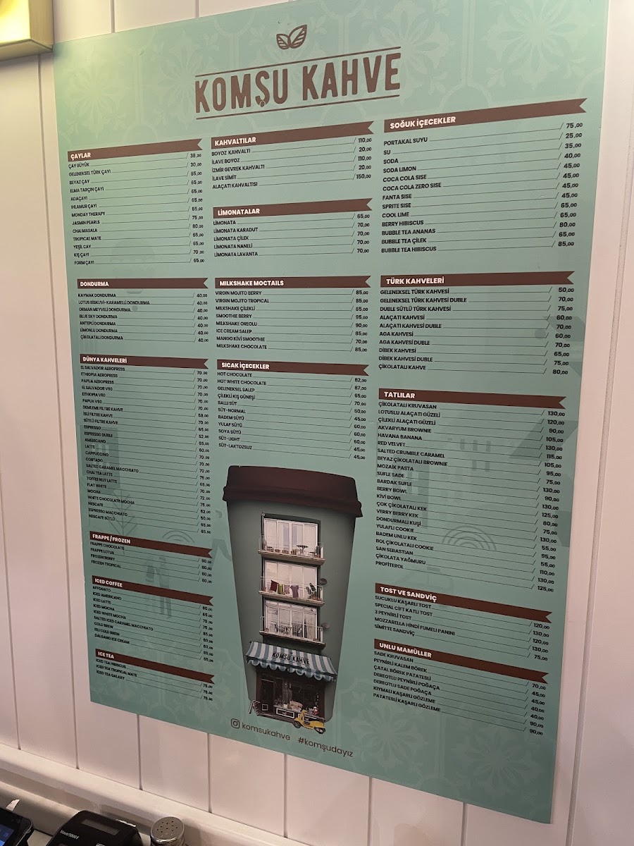 Komşu Kahve menu board