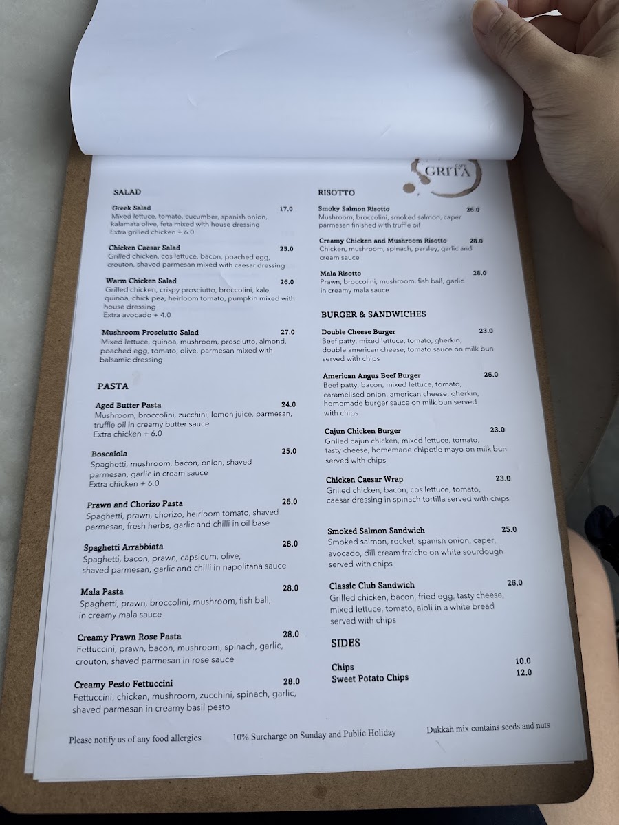 Cafe Grita menu board