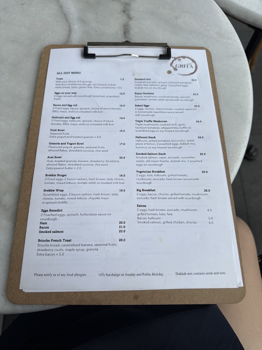 Cafe Grita menu board