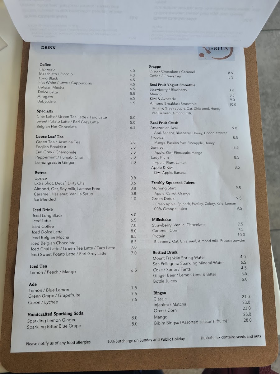 Cafe Grita menu board