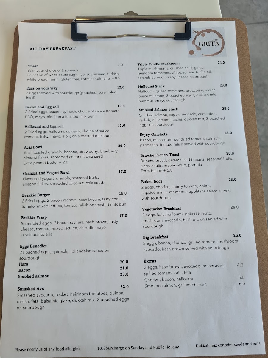 Cafe Grita menu board