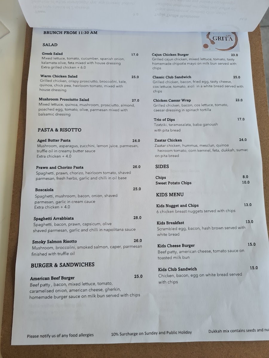 Cafe Grita menu board