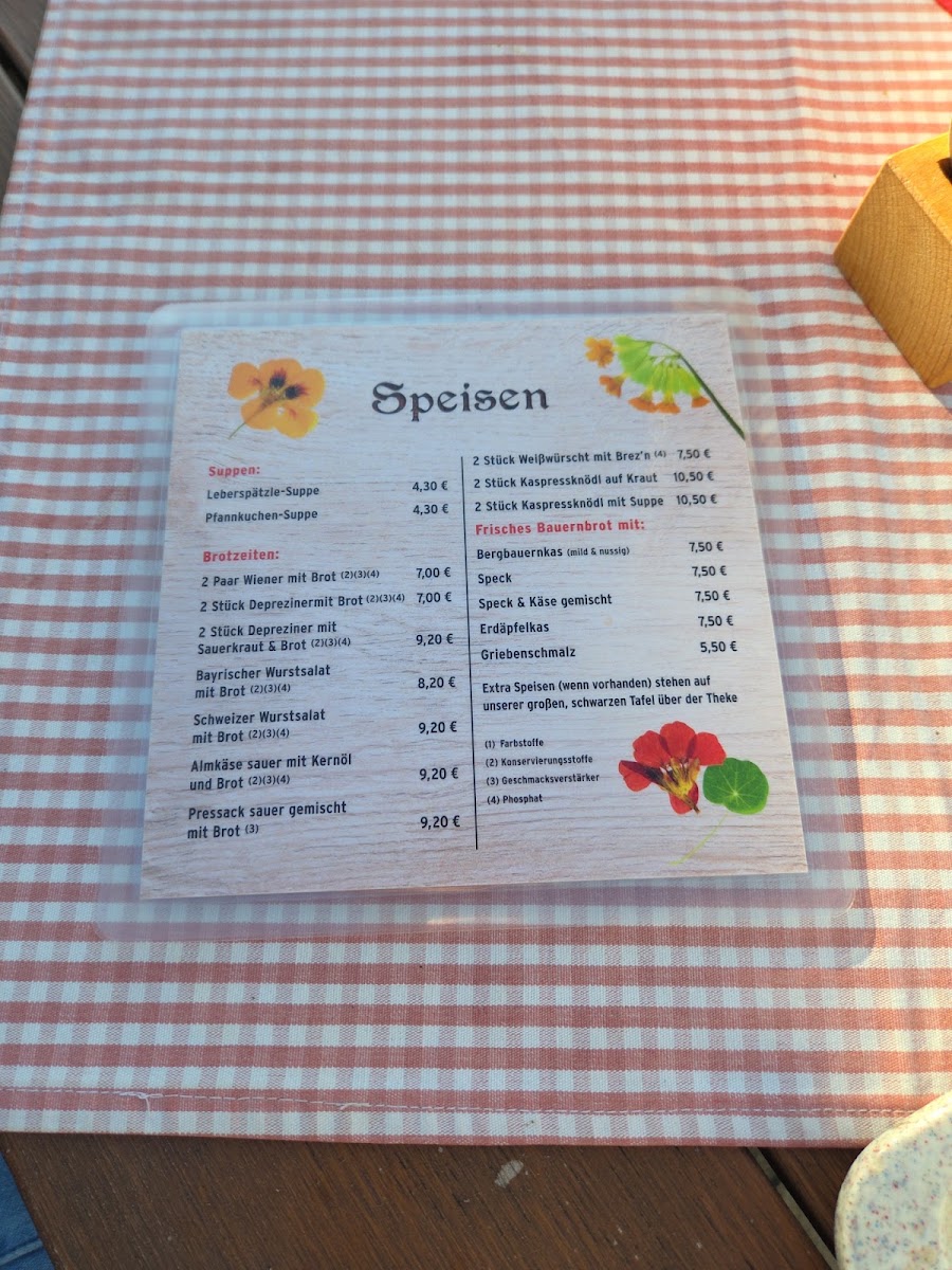 Mangfalltal-Alm menu board