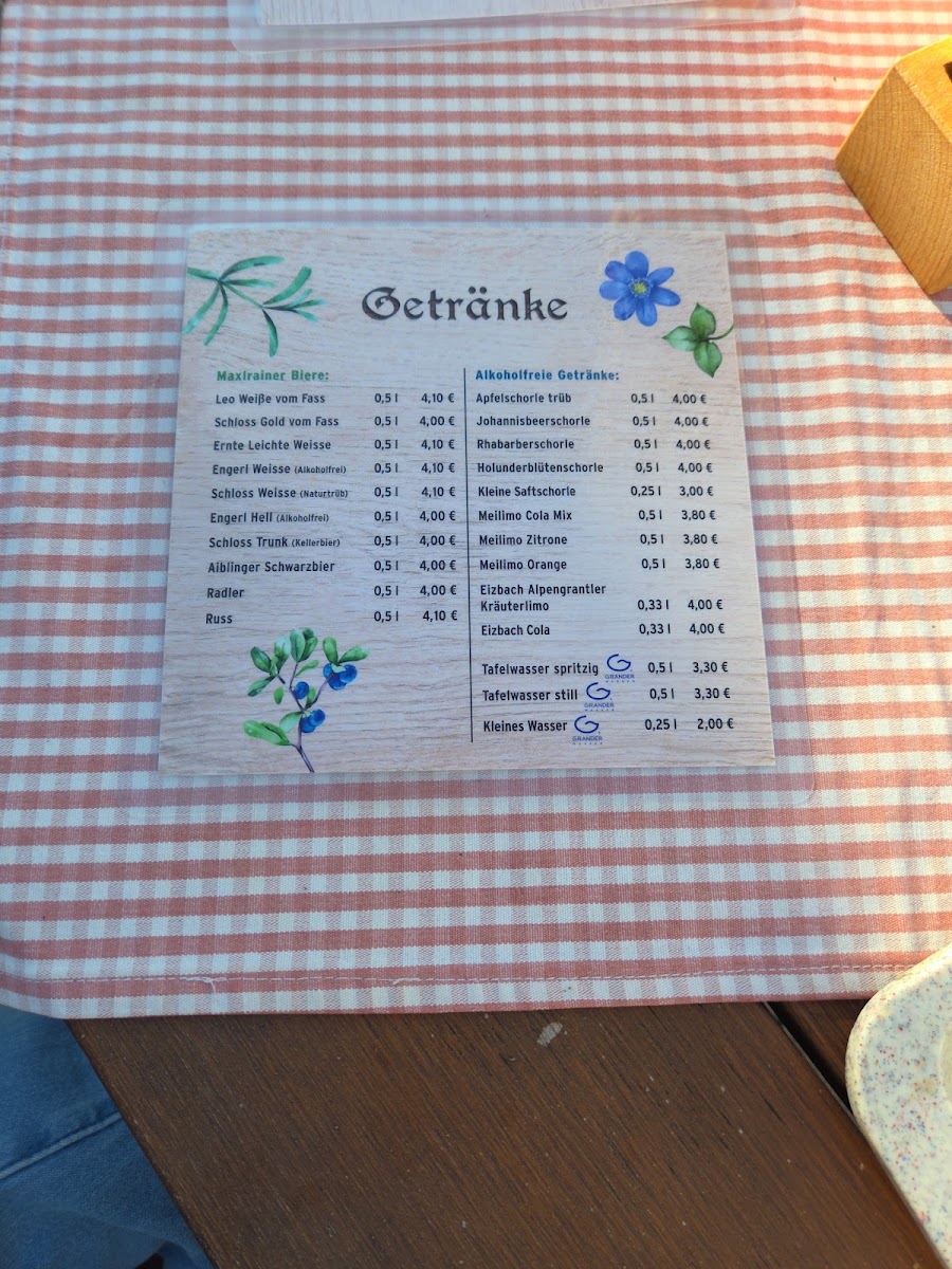 Mangfalltal-Alm menu board