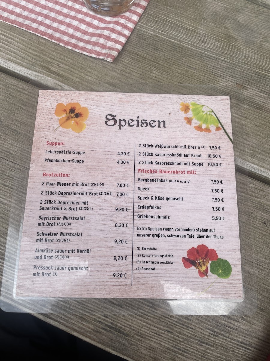 Mangfalltal-Alm menu board