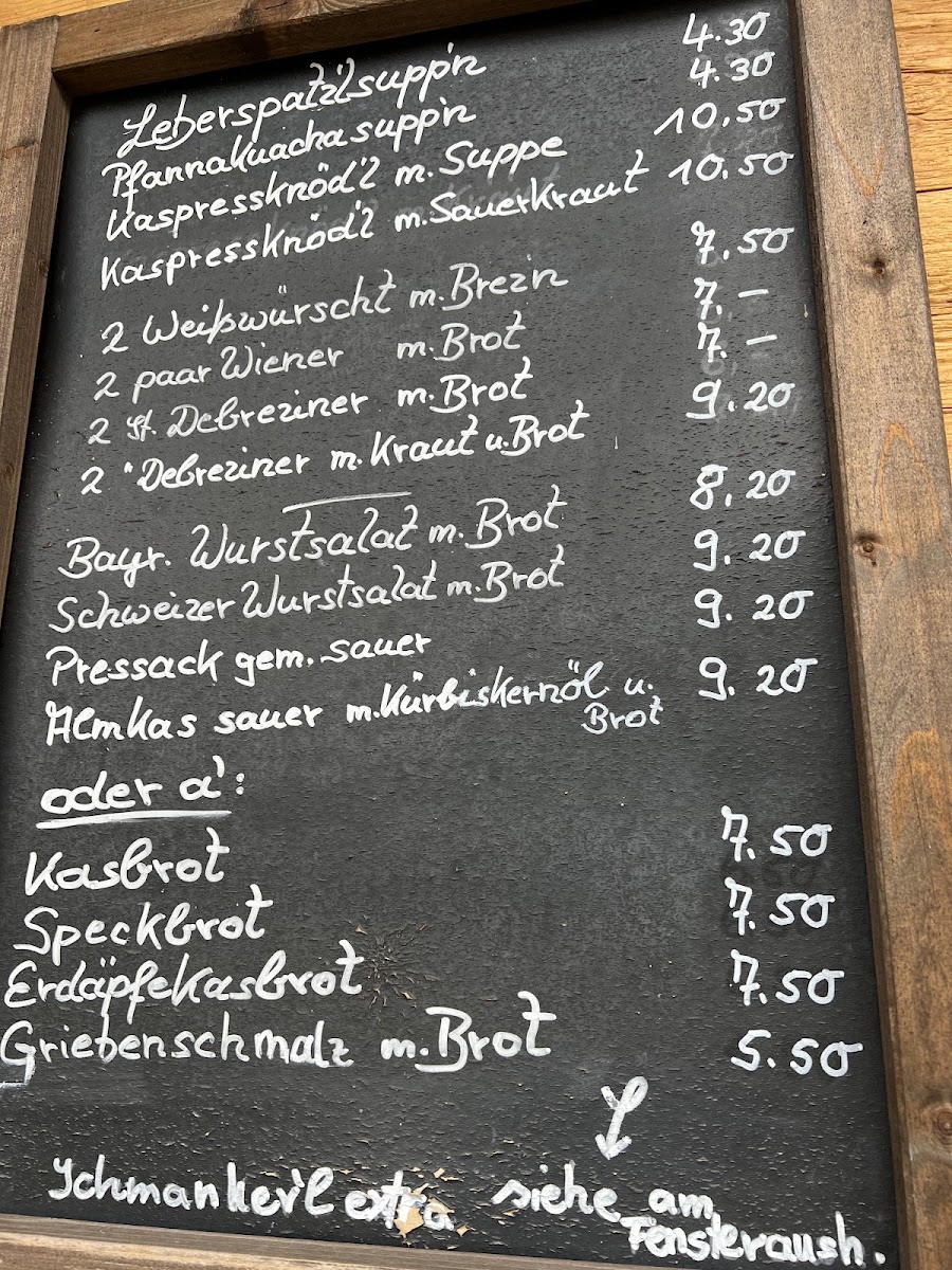 Mangfalltal-Alm menu board
