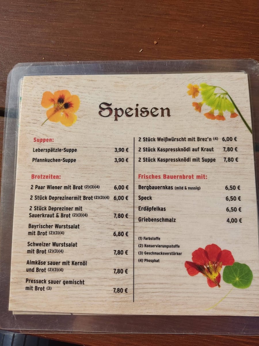 Mangfalltal-Alm menu board