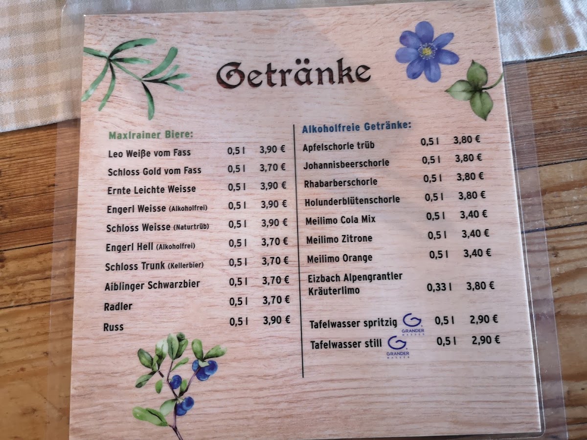 Mangfalltal-Alm menu board