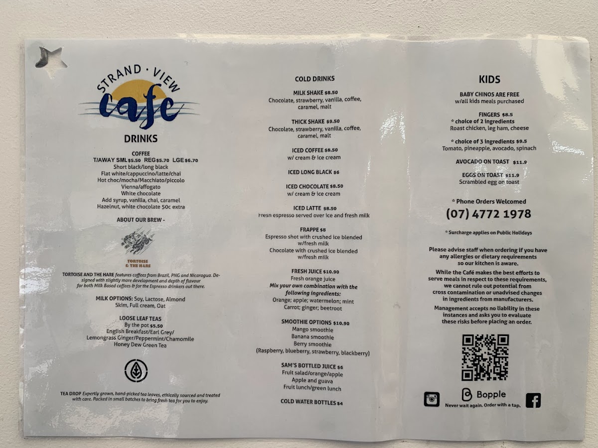 Strand View Cafe menu board