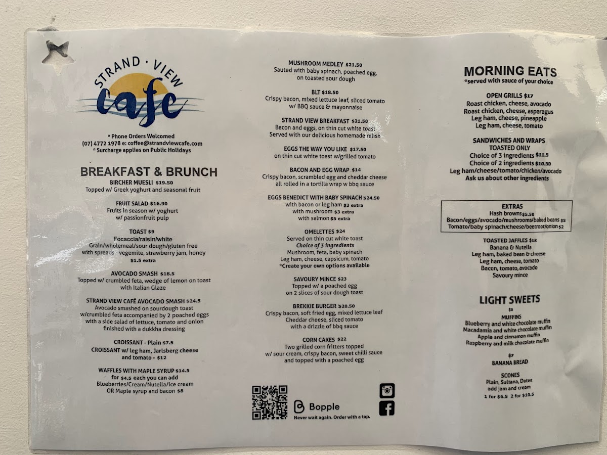 Strand View Cafe menu board
