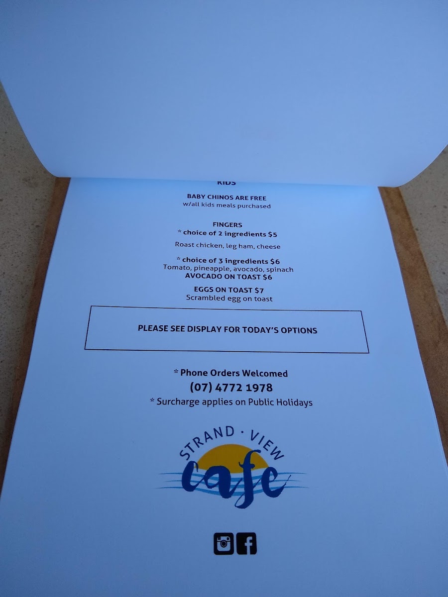 Strand View Cafe menu board