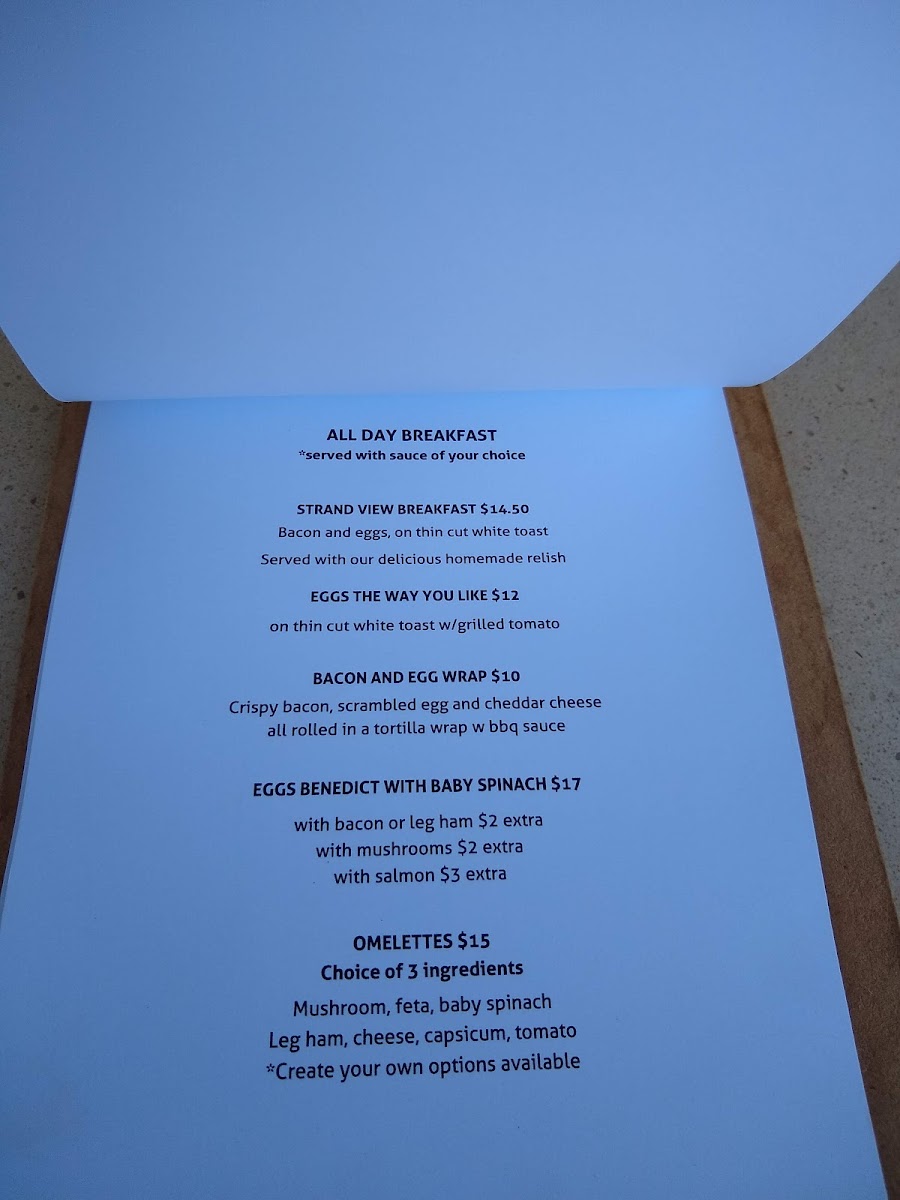 Strand View Cafe menu board