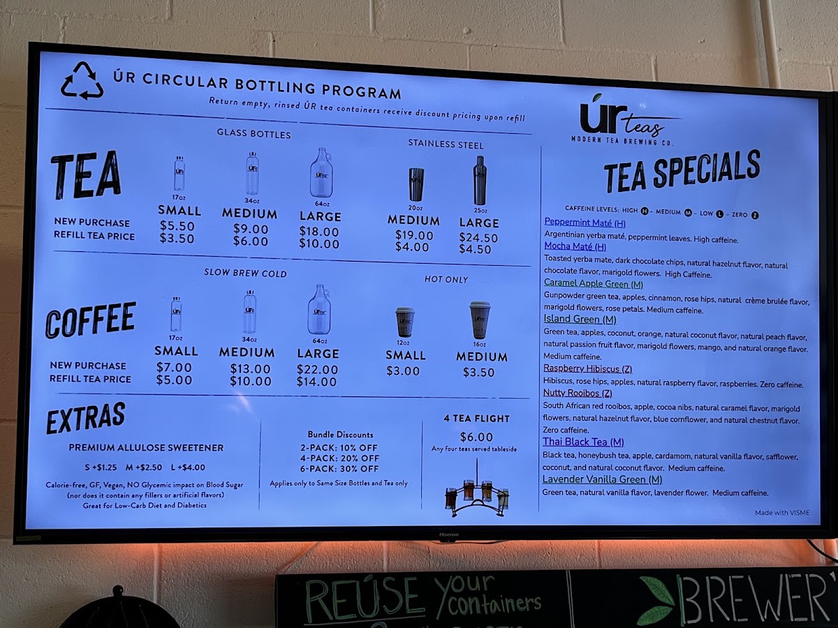 UR Teas: Modern Tea Brewing Co. menu board