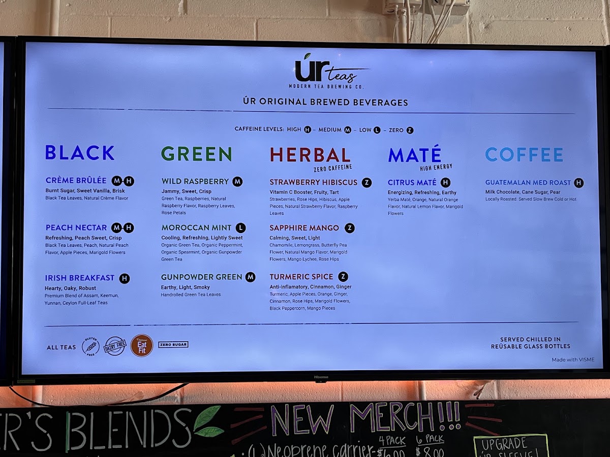 UR Teas: Modern Tea Brewing Co. menu board