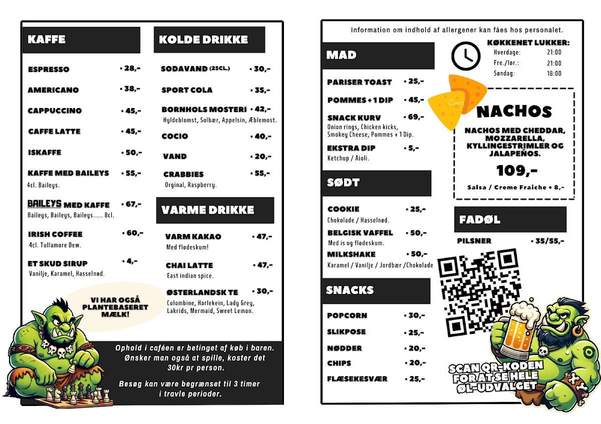 The Board Game Café menu board