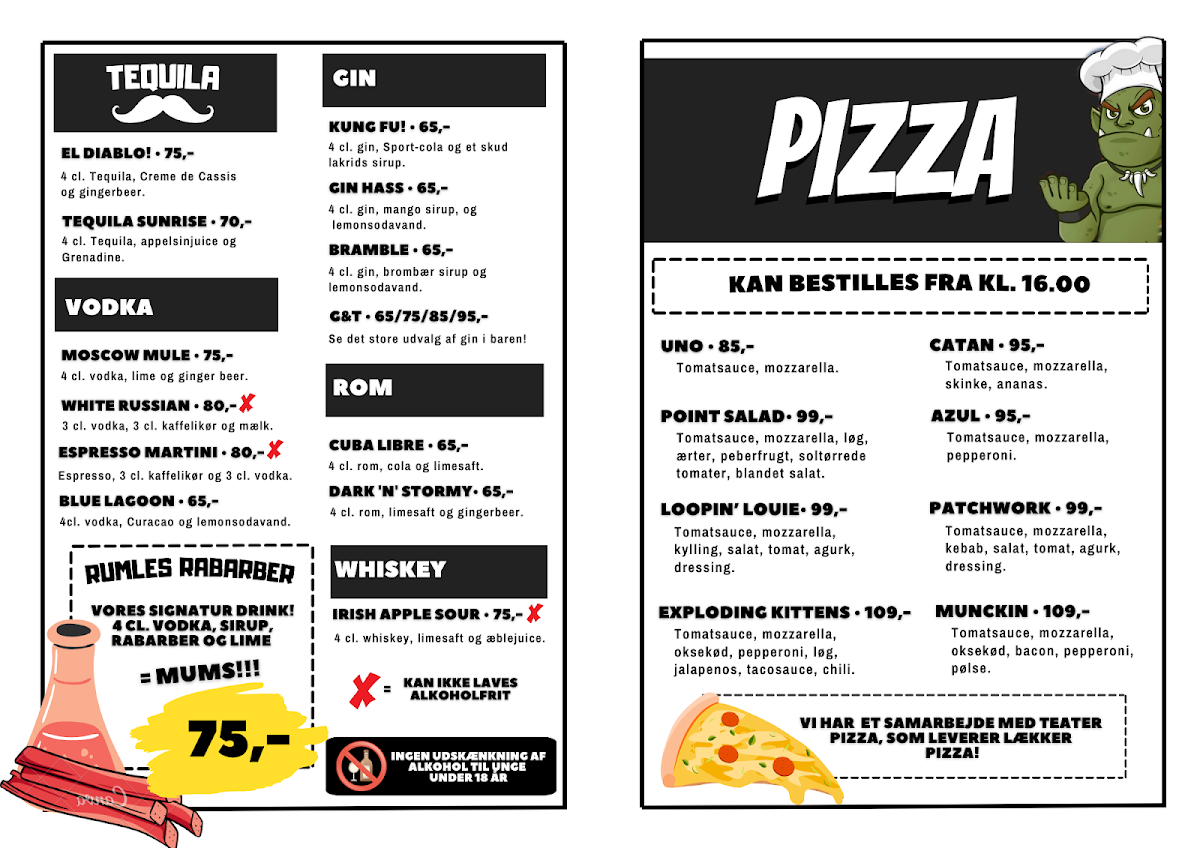 The Board Game Café menu board