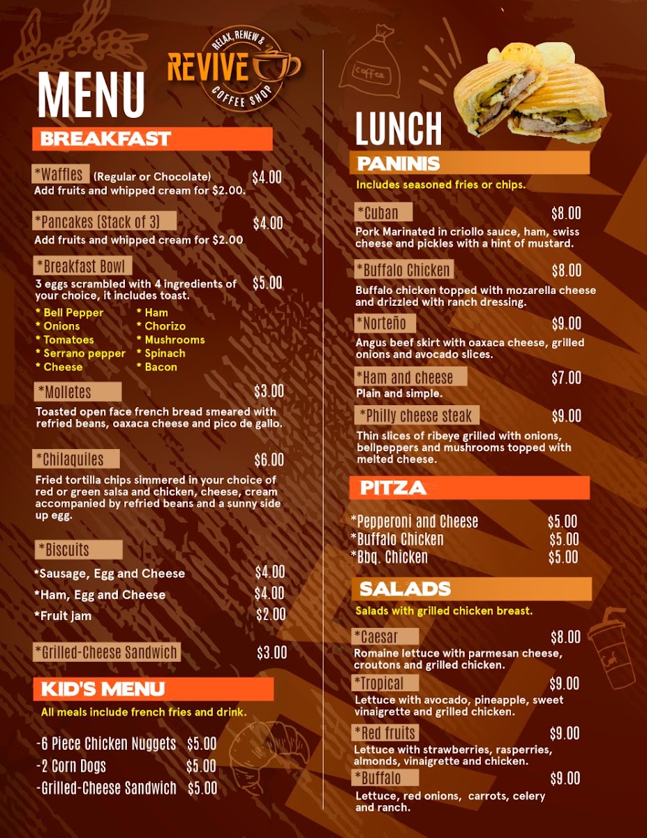Revive Coffee Shop menu board