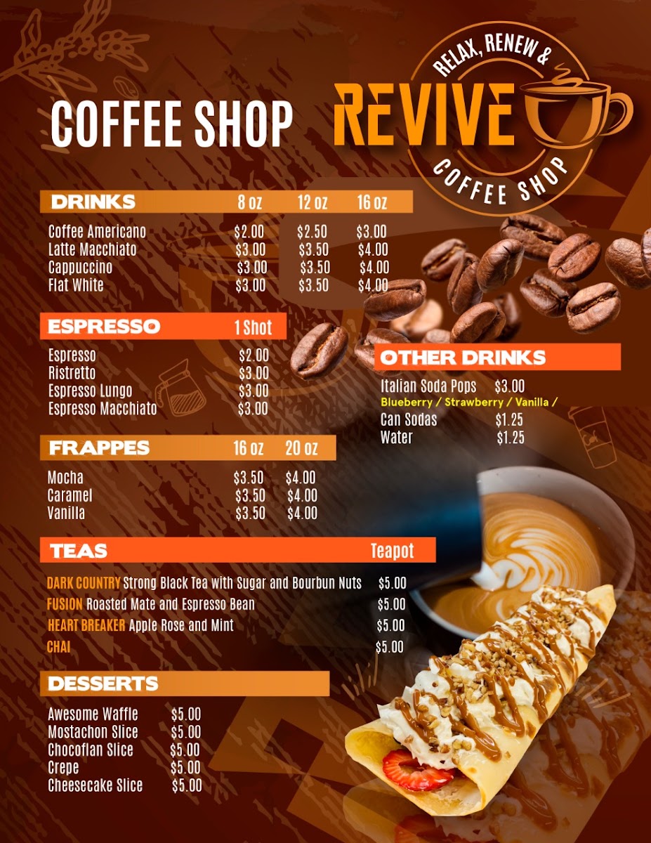 Revive Coffee Shop menu board