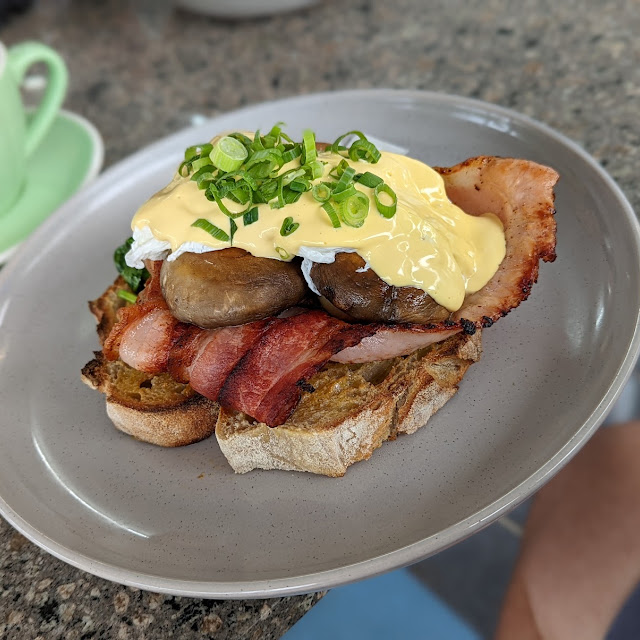 Eggs Benedict with Bacon and Mushrooms